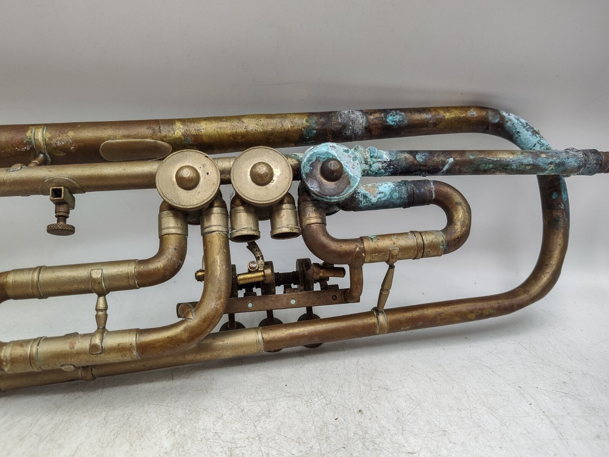 Antique Unmarked German Rotary Trumpet & Giardinelli 7c Mouthpiece 