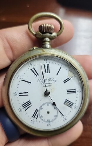 51 mm Antik Gravierte Taschenuhr P.H. Golay Blume Schweiz wie besehen - Bild 2 von 7
