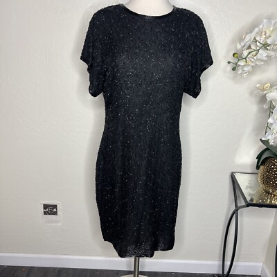 Vintage Stenay Beaded Silk Black Midi Dress Short Sleeve 6 | eBay Vintage Stenay Beaded Silk Black Midi Dress Short Sleeve 6 | eBay