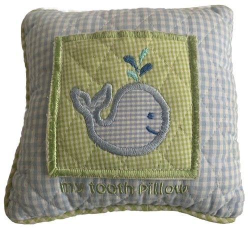 VTG tooth fairy pillow With Pocket Whale Blue Green Gingham Embroidered Quilted