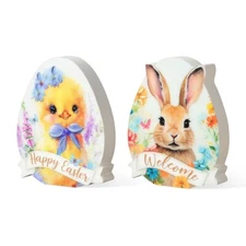 Glitzhome Easter Egg Chick & Bunny Easter Tabletop Decor 6" - Set of 2