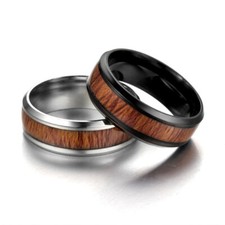Wooden Inlay Ring for Men Women Stainless Steel Rings Wide Band Rings Size 6-13