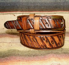 Vintage Nocona Tooled Stamped Brown Woodgrain Leather Western Ranger Belt 28 New