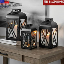14 In Large Decorative Black Metal Lantern Pillar Candle Holder Indoor Outdoor