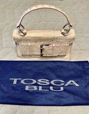 Borsa a mano Tosca blu crema/argento tocco rosa morbida pelle testurizzata Italia