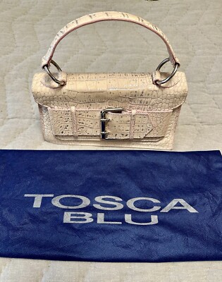 Tosca Blue Cream/Silver Touch of Pink Soft Textured Leather Handbag Purse Italy