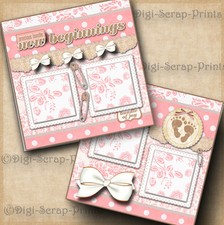 BABY GIRL 2 premade scrapbook pages layout print paper piecing DIGISCRAP A0061