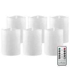 6 Count Real White Wax 3x4 Flameless Led Pillar Candles With Remote And Timer