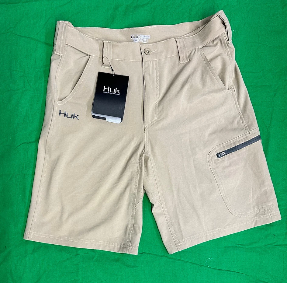 Huk Fishing~Perfromance Shorts~Khaki~Size S~Perforated For Breath-ability