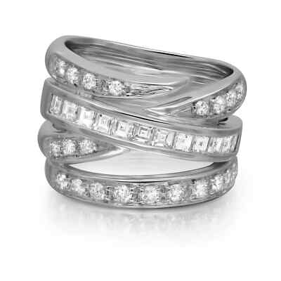 Alfieri St. John Princess And Round Cut Diamond Band Ring 18K White Gold 1.25Ctw