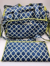 JU JU BE Diaper Bag Blue Green Royal Envy Bag w/Changing Pad Large