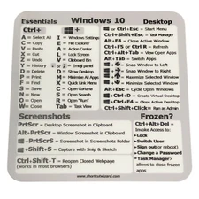 Windows 10 Reference Keyboard Shortcut Sticker Vinyl 3"x3" for Any 12" and Large