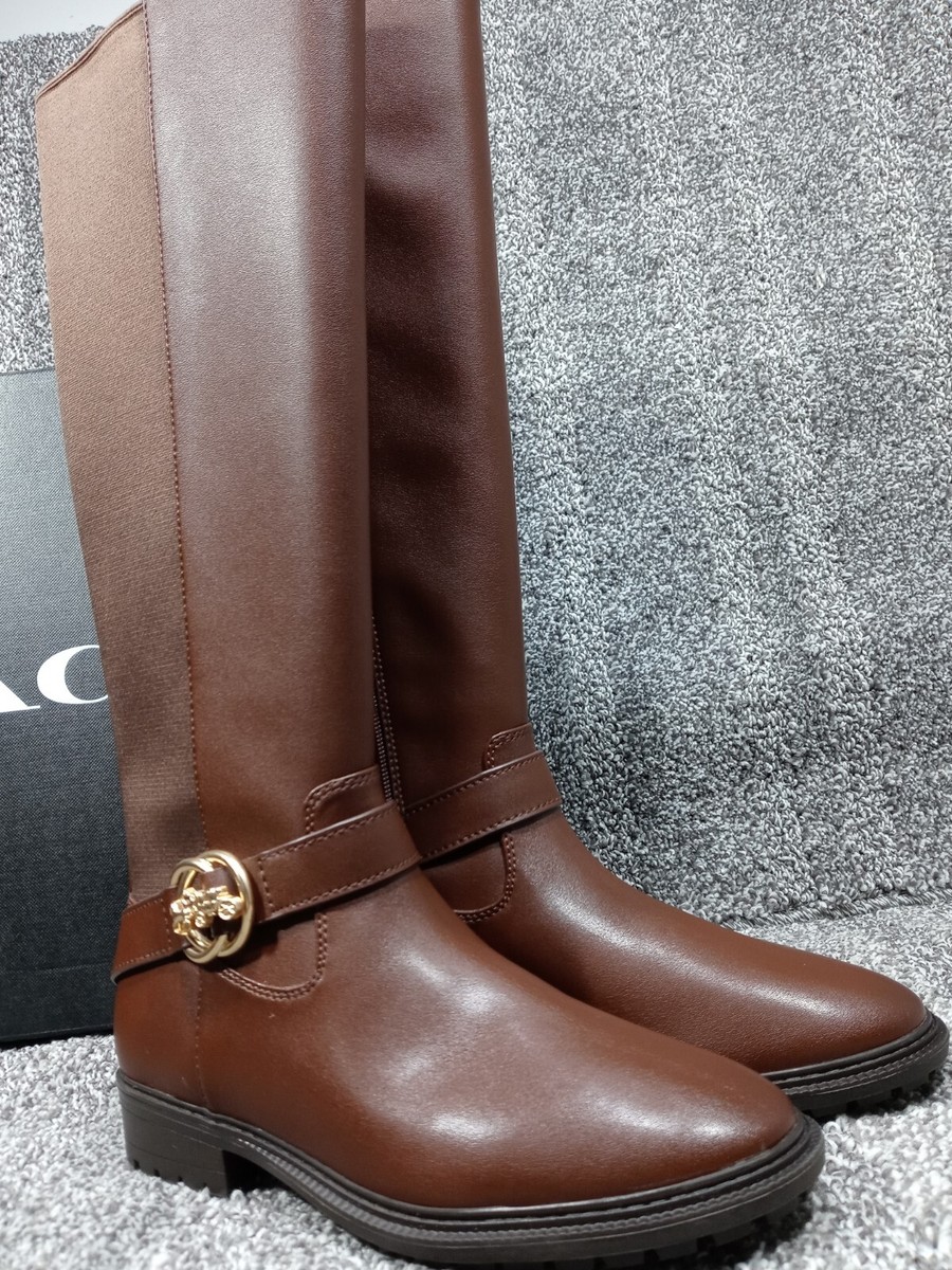 New w/ Box Coach Womens Farrah Tall Riding Walnut Leather