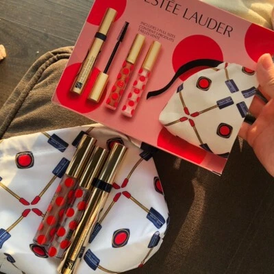 ESTÉE LAUDER Estee Lauder Pure Color Envy Lip Gift Set 3 Full Size Lip Shines Mascara Bag NIB