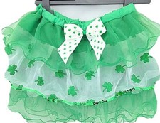 SHAMROCK SEQUINS Sparkle St Patrick's Day Tulle Tu-Tu Bow costume Junior Adult