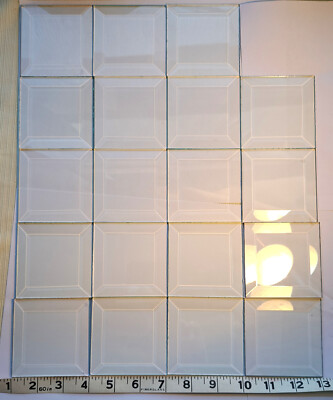 Clear Stained Glass SQUARE BEVELS 19= 3'' x 3''   / INSPECTED & CLEAN