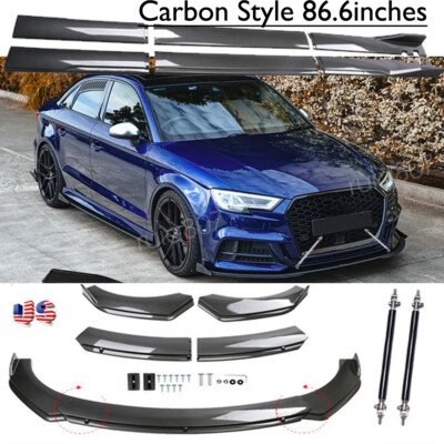For Audi S3 RS3 A3 Front Bumper Lip Splitter Spoiler + Side Skirts + Strut Rods