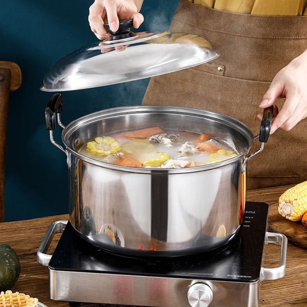 Cookware Stainless Steel Soup Pot with Lid Binaural Handle Stewed Pot
