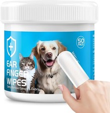 Ear Finger Wipes for Dogs Cats, Sooths Deodorizes,Non-Irritating 50 Count