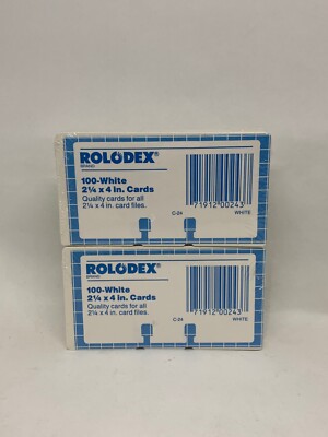Rolodex 100 White 2 1/4'' x 4'' C-24 Cards Lot of 2 Packs New/Sealed
