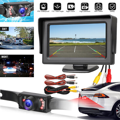 4.3'' LCD Monitor Car Camera Rear View Backup Parking Reverse Kit w/ Night Vision