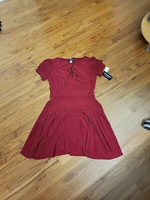 Essentials by ABS RedDress Size M Short Sleeves 20s Inspired Pleated Mini Dress
