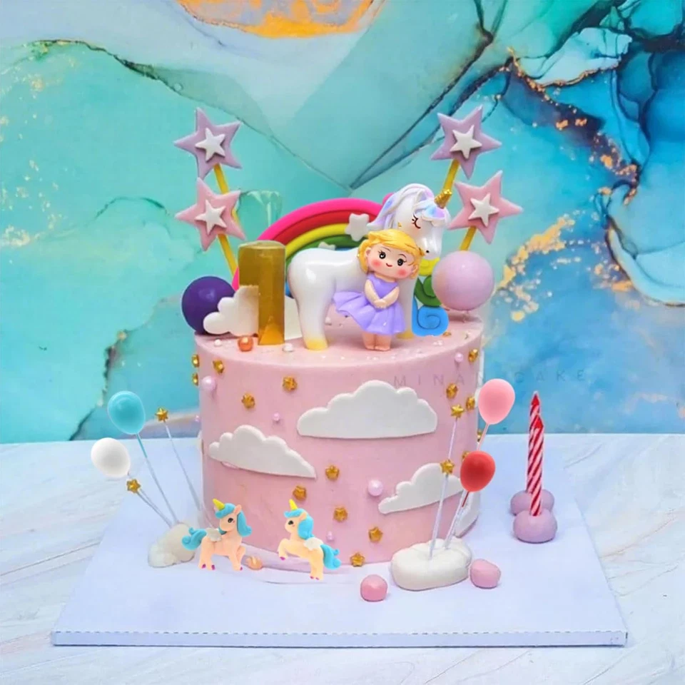 Decoraciones de cumpleaños de pastel de unicornio y princesa, feliz cumpleaños Foto 3 de 4