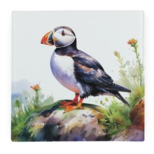 Puffins Square Worktop Protector Kitchen Gifts - Coastal Birds Glass Trivet