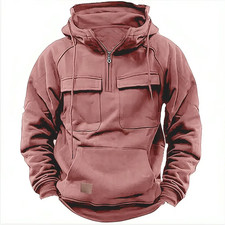 Warm Men  s Zip Hoodie, Autumn Winter Casual Multi-Pocket Design