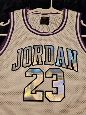 Jordan Big Kids Iridescent 23 Basketball Jersey White Purple M (10-12) Excellent