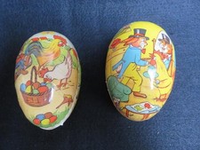 2  East Germany refillable papier Mache Easter Eggs rabbit  hats chickens paint