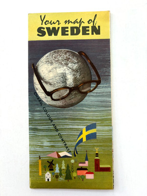 1957 Travel Brochure for ''Sweden'' w/ Large Colorful Map & Pictures *