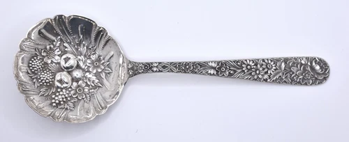 S. KIRK & SON INC Repousse Sterling 9" Solid Serving Spoon SESL Floral Antique
