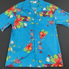 Vintage Hilo Hattie Hawaiian Shirt Men XL Tropical Floral Aloha Camp Beach Blue