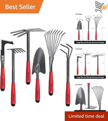 Gardening Tool Set 6-Piece High Carbon Steel Trowel Rake Hoe Weeder Gift