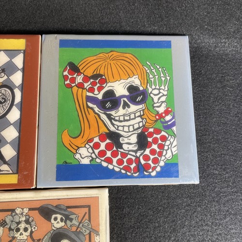 5 Tag der Toten Keramikfliesen Untersetzer 4,25" Quadratisch Dia de los Muertos - Bild 4 von 11
