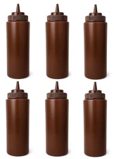 6 Pack Brown 32oz Squeeze Bottles Wide Mouth Condiment Sauce Dressing Dispenser
