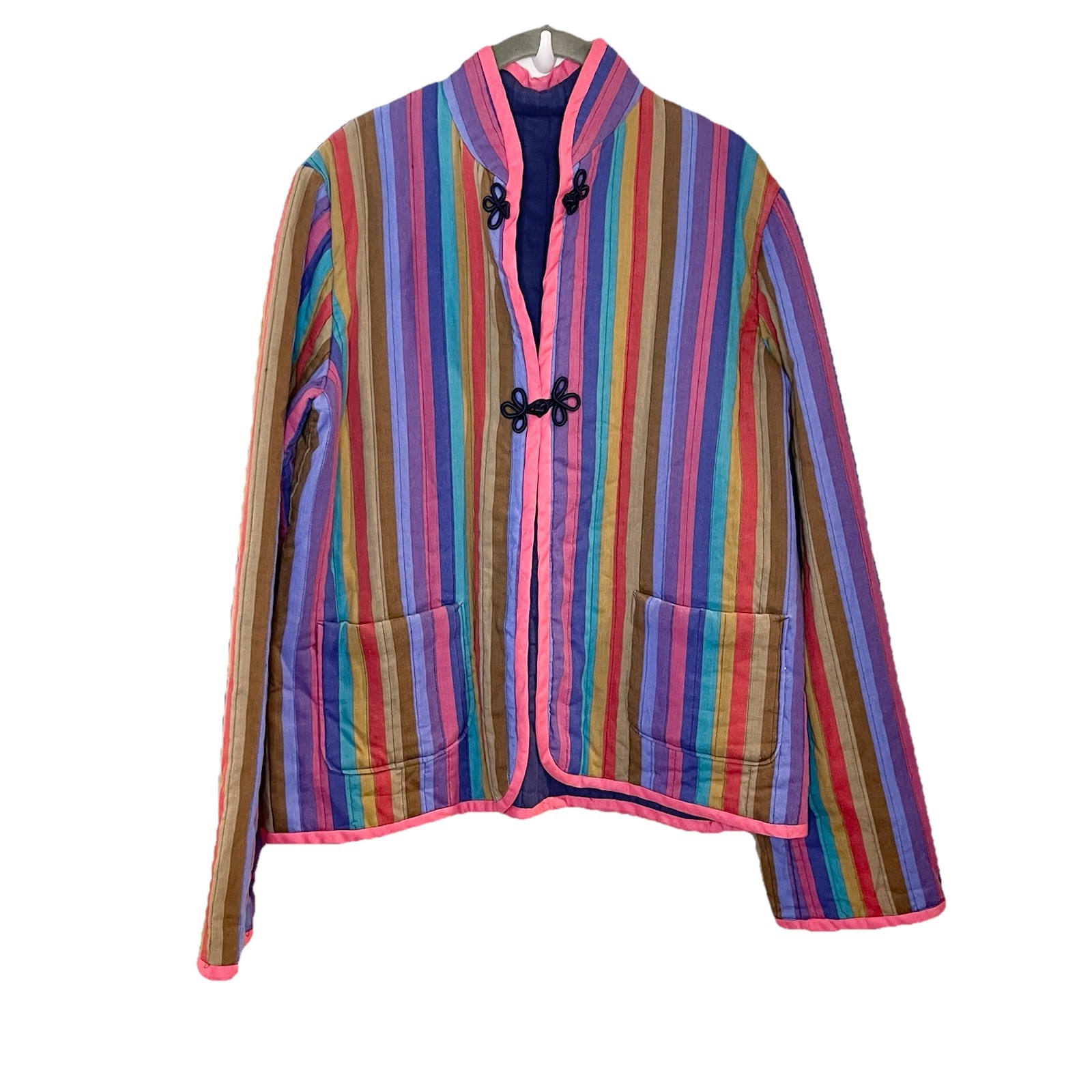 Boho Patchwork Quilted Jacket Rainbow Pink Stripe… - image 1