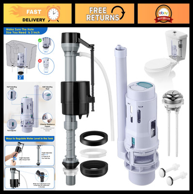 Universal Toilet Tank Replacement Kit - 3'' Dual Flush Valve, Fill Valve & Gasket