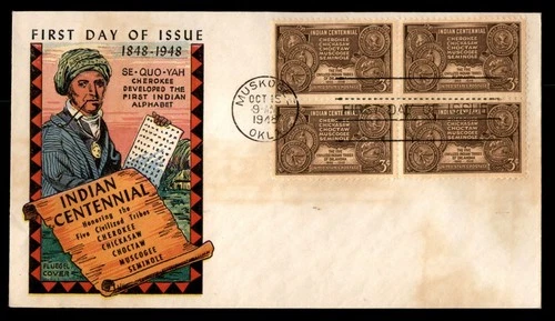 Mayfairstamps US FDC 1948 Oklahoma block Indian centennial fluegel First Day Cov