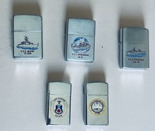 Lot 5 Vintage Zippo US Navy Lighters USS Ships Military 1970s 1980s USA