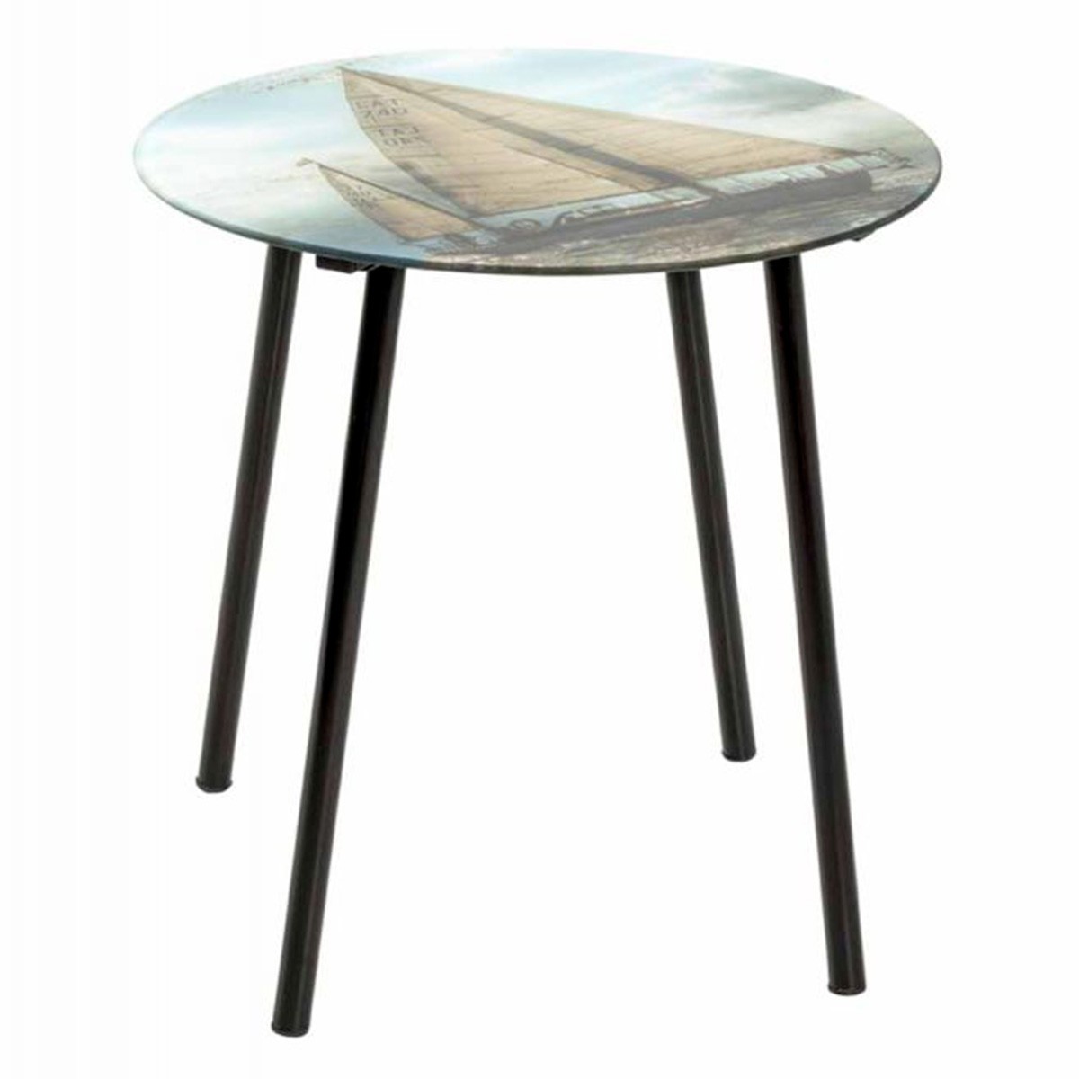 Table d'appoint design noir et bleu de 41cm modèle Voilier