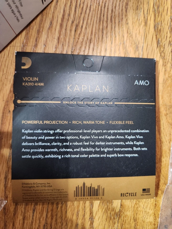 D'Addario,Kaplan AMO Violin String Set 4/4 Scale KA310 Medium Tension - Image 3 of 3
