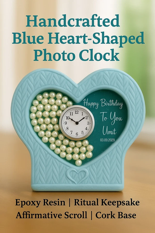 Reloj de Escritorio Artesanal en Forma de Corazón de Hormigón y Epoxi con Decoración de Perlas Foto 3 de 4