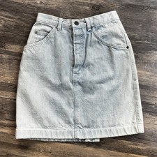 VTG 80s GAP Cotton Denim Mini Skirt Light Wash Talon Zipper High Rise USA Size 8