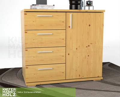 Nobis Kommode Sideboard | Anrichte | 4 kleine Schubladen 1 Türig | 100% Bio Kief
