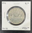Canada 1945 Silver Dollar In AU-50! Key Date!