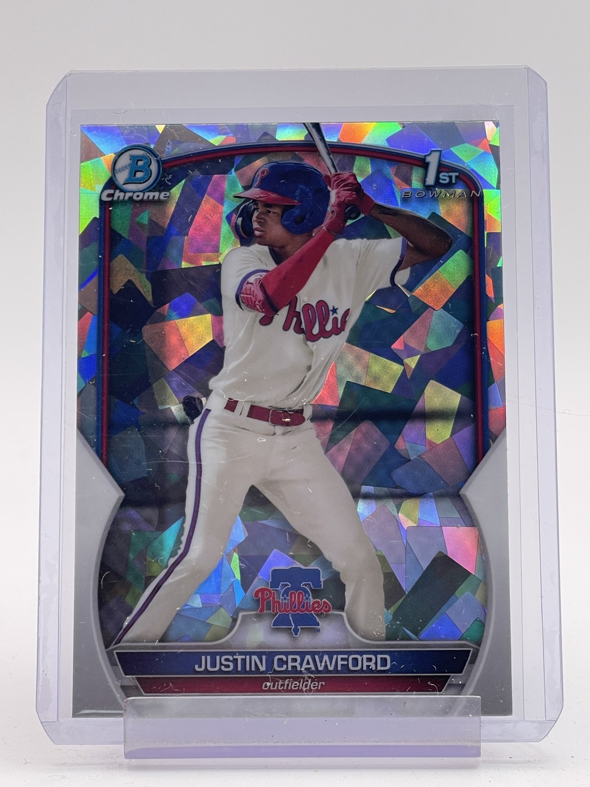 JUSTIN CRAWFORD 2023 BOWMAN CHROME 1ST ATOMIC REFRACTOR PHILLIES #BCP-3 Q5194