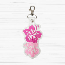 Embroidered Pink Hibiscus Flower Keychain/Bag Charm/Purse Charm/Backpack Charm