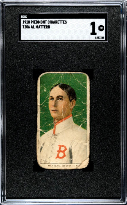 1909 T206 AL MATTERN NNO POOR PIEDMONT 350 SGC 1 BASEBALL BOSTON RUSTLERS